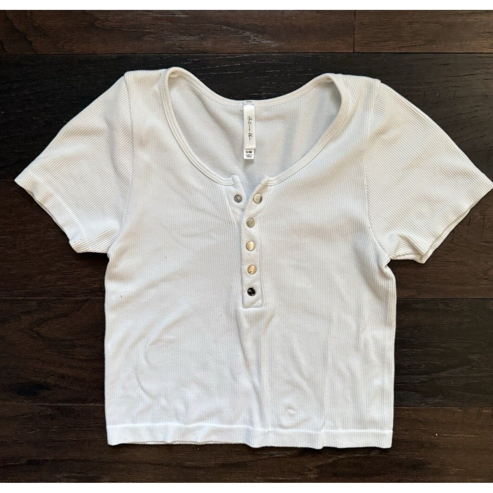 Active USA Henley Ribbed Seamless Casual‎ White Cropped Top S/M